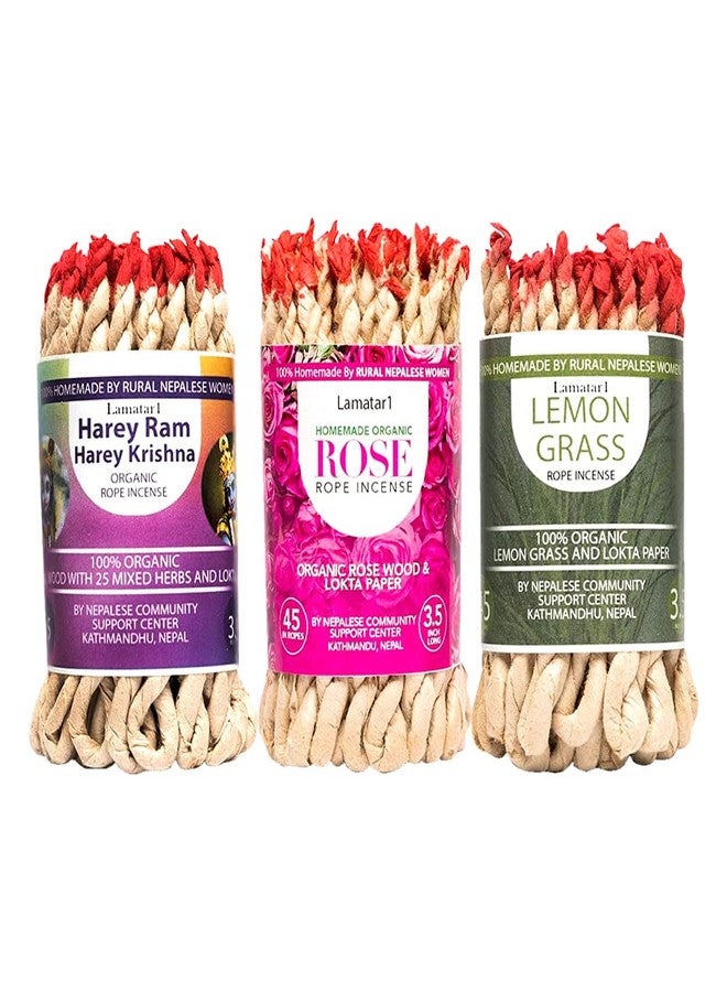 Lamatar1 Set of 3 Tibetan Rope Incense -APPR 135 in Ropes Hand Made in Nepal (Rose - Harey Ram - Lemongrass Set of 3) - Image 1